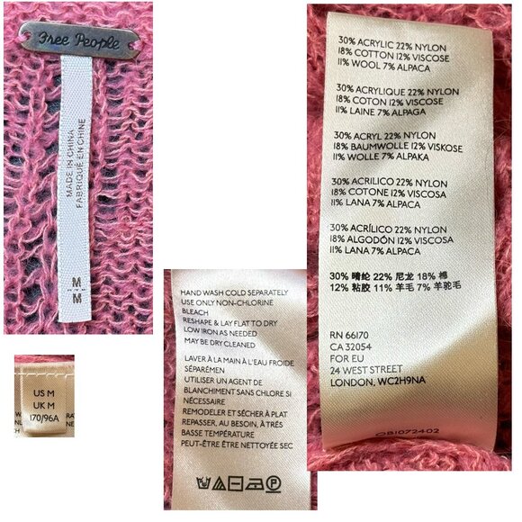 Free People Angel Soft Pink Wool Alpaca Blend Cable Knit Sweater Women’s Medium - Picture 9 of 11